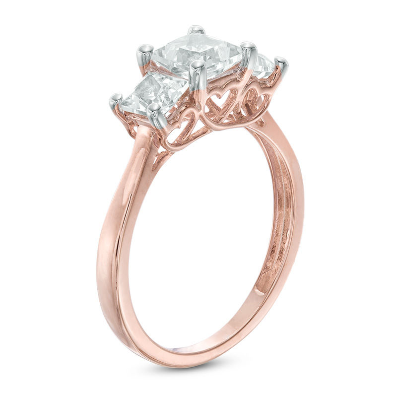 5.2mm Princess-Cut Lab-Created White Sapphire Three Stone Ring 10K Rose Gold