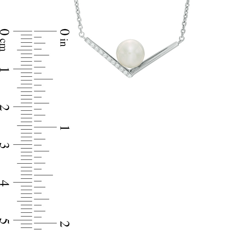 7.0 - 8.0mm Cultured Freshwater Pearl and White Topaz Chevron Necklace in Sterling Silver