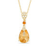 Pear-Shaped Citrine and Lab-Created White Sapphire Drop Pendant in Sterling Silver and 14K Gold Plate