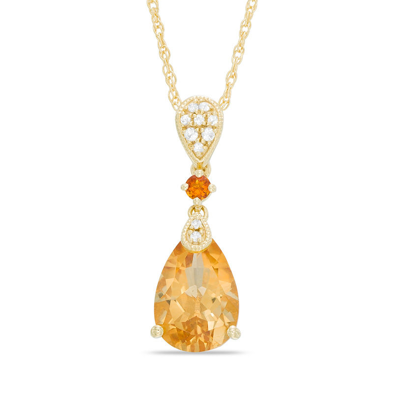Pear-Shaped Citrine and Lab-Created White Sapphire Drop Pendant in Sterling Silver and 14K Gold Plate