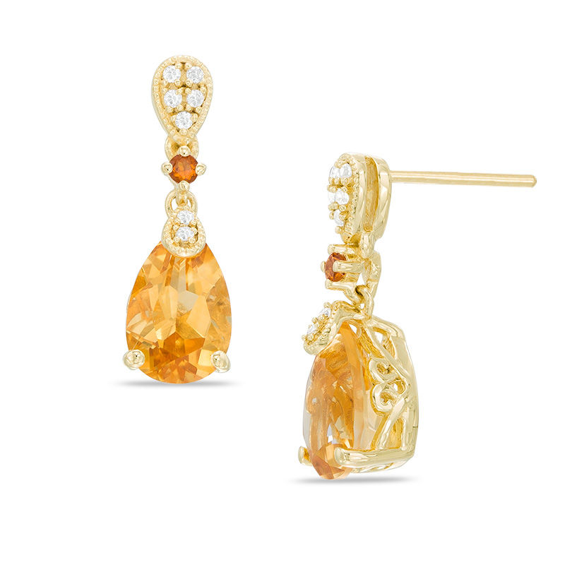 Pear-Shaped Citrine and Lab-Created White Sapphire Drop Earrings in Sterling Silver with 14K Gold Plate|Peoples Jewellers