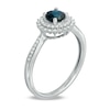 Thumbnail Image 2 of 5.0mm Blue Sapphire and 0.15 CT. T.W. Diamond Sunburst Frame Ring in 10K White Gold
