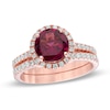 Your Stone Your Story™ 8.0mm Rhodolite Garnet and 0.43 CT. T.W. Diamond Frame Bridal Set in 14K Rose Gold