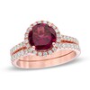 Thumbnail Image 0 of Your Stone Your Story™ 8.0mm Rhodolite Garnet and 0.43 CT. T.W. Diamond Frame Bridal Set in 14K Rose Gold