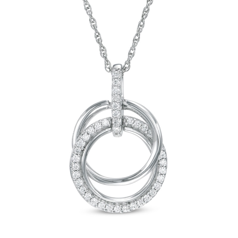 0.18 CT. T.W. Diamond Interlocking Circles Drop Pendant in Sterling Silver|Peoples Jewellers