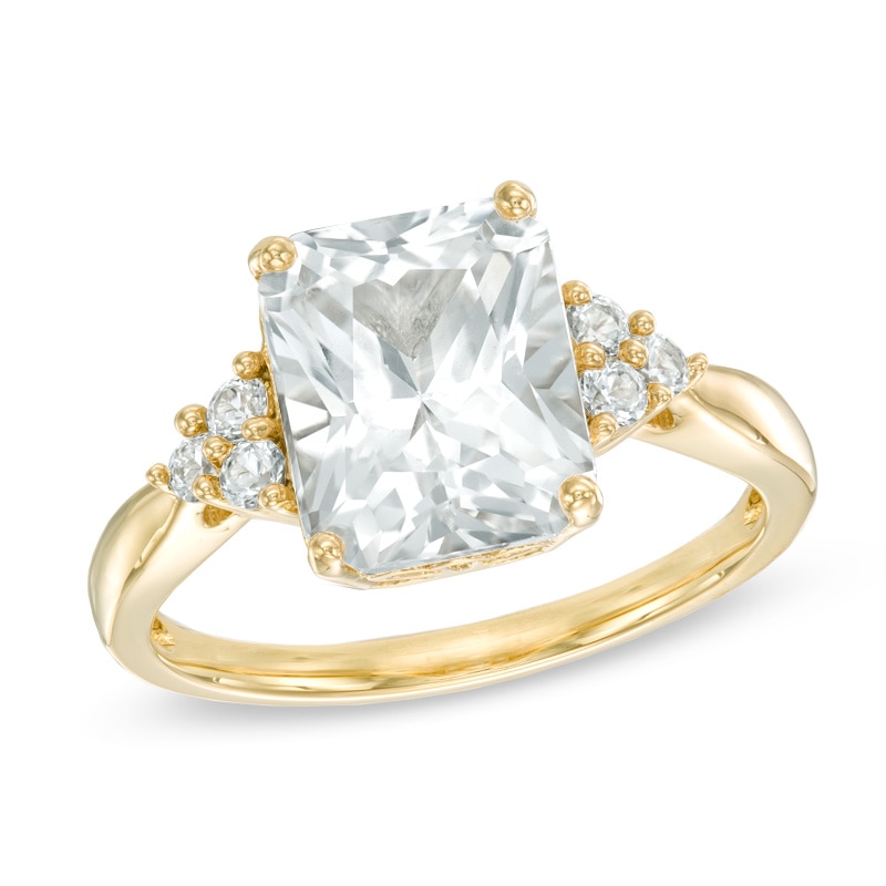 Radiant-Cut Lab-Created White Sapphire Tri-Sides Ring in Sterling Silver with 14K Gold Plate