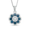 Thumbnail Image 0 of Lab-Created Blue and White Sapphire Flower Cluster Pendant in 10K White Gold