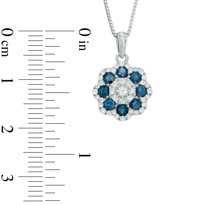 Lab-Created Blue and White Sapphire Flower Cluster Pendant in 10K White Gold