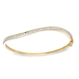 0.95 CT. T.W. Diamond Wavy Bangle in Sterling Silver and 14K Gold Plate