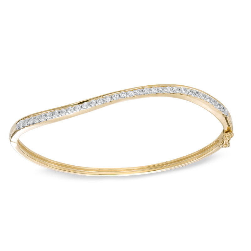 0.95 CT. T.W. Diamond Wavy Bangle in Sterling Silver and 14K Gold Plate|Peoples Jewellers