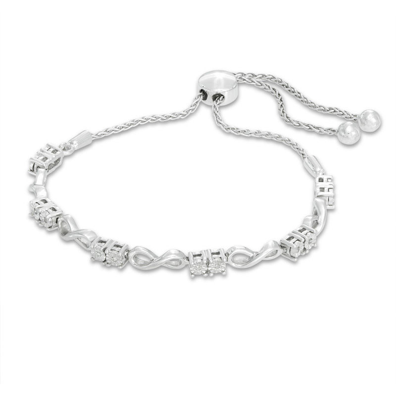 Main Image 1 of 0.05 CT. T.W. Diamond Two-Stone Infinity Bolo Bracelet in Sterling Silver - 9.5"