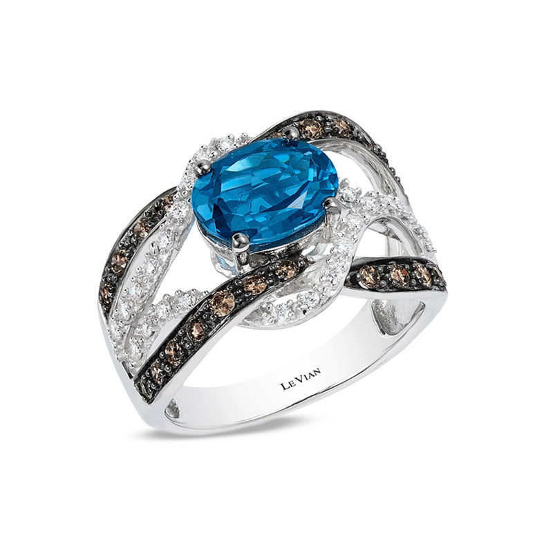 Le VianÂ® Ocean Blue Topazâ¢ and 0.57 CT. T.W. Diamond Ring in 14K Vanilla Goldâ¢