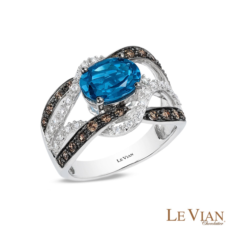Main Image 1 of Le Vian® Ocean Blue Topaz™ and 0.57 CT. T.W. Diamond Ring in 14K Vanilla Gold™