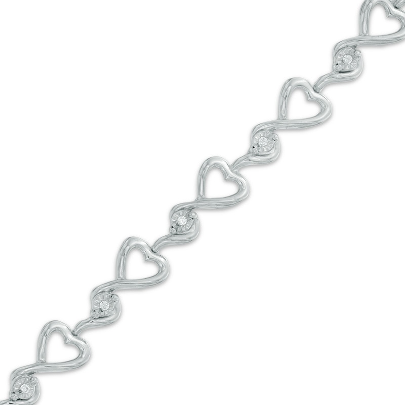 Diamond Accent Heart Link Bracelet in Sterling Silver - 7.5"