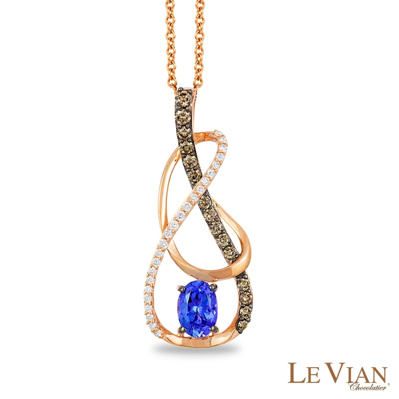 Main Image 1 of Le Vian® Blueberry Tanzanite™ and 0.44 CT. T.W. Diamond Infinity Twist Pendant in 14K Strawberry Gold™