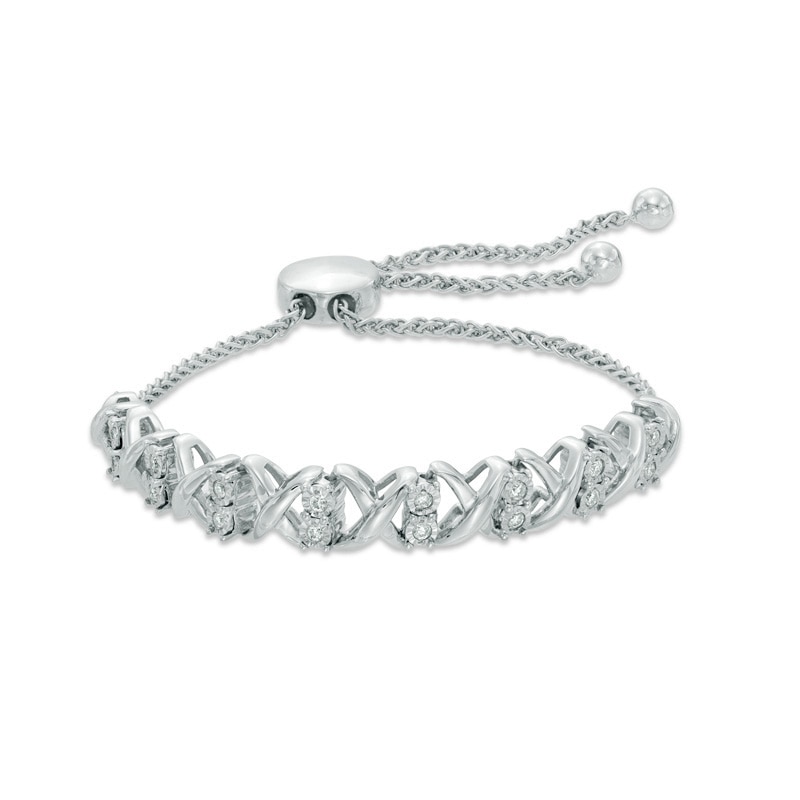 0.25 CT. T.W. Diamond Two Stone "X" Bolo Bracelet in Sterling Silver - 9.5"|Peoples Jewellers