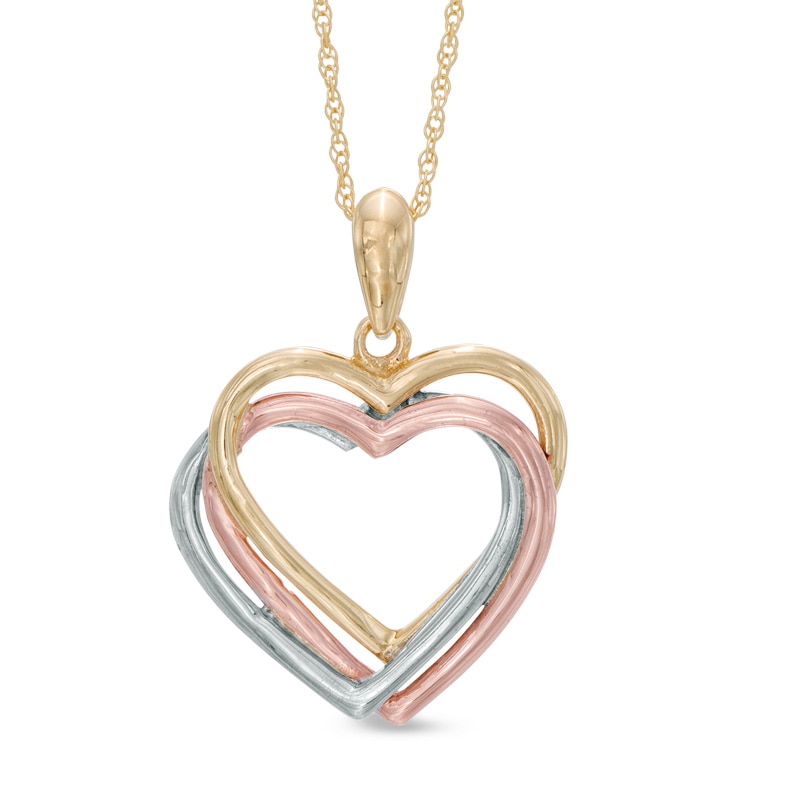 Layered Heart Pendant in Tri-Tone 10K Gold