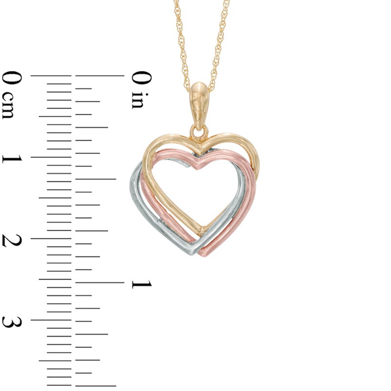 Layered Heart Pendant in Tri-Tone 10K Gold