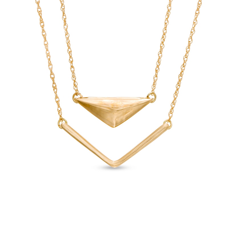 Abstract Chevron Double Strand Necklace in 10K Gold