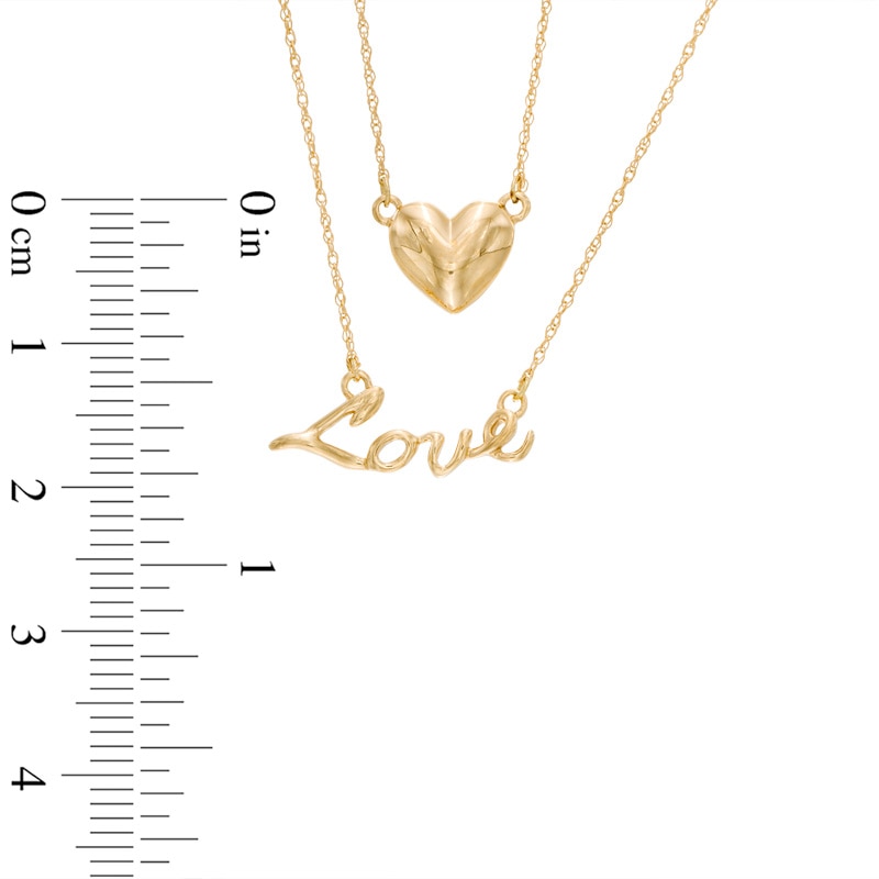 Heart and "Love" Double Strand Necklace in 10K Gold