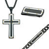 Thumbnail Image 0 of Men's Riveted Cross Pendant, ID Bracelet and Money Clip Set in Tri-Tone Stainless Steel - 24"