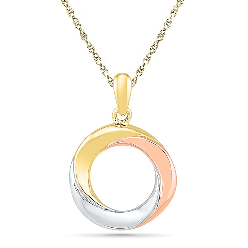 Open Circle Pendant in 10K Tri-Tone Gold