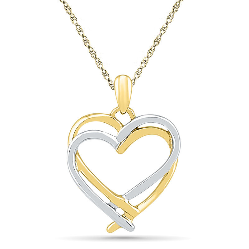 Double Intertwined Heart Pendant in 10K Two-Tone Gold|Peoples Jewellers