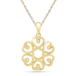 Scrolling Heart Circle Pendant in 10K Gold