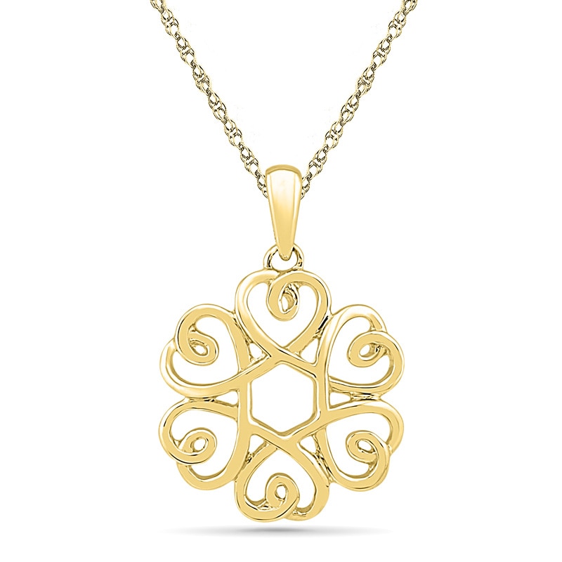 Scrolling Heart Circle Pendant in 10K Gold|Peoples Jewellers