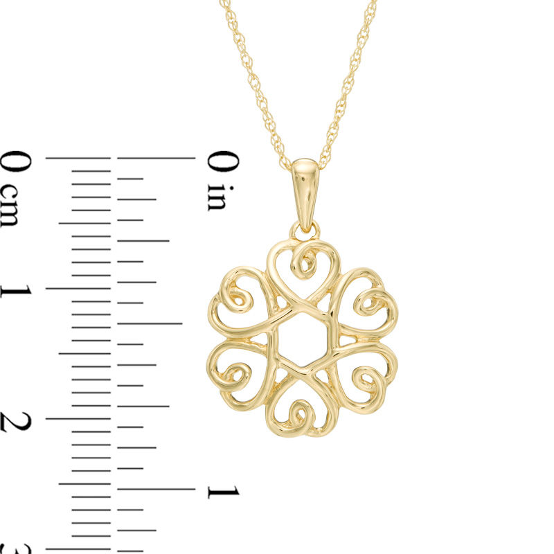 Scrolling Heart Circle Pendant in 10K Gold