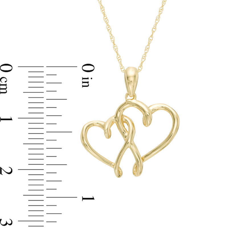 Double Heart Pendant in 10K Gold