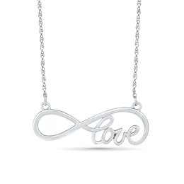 Sideways Infinity "LOVE" Necklace in 10K White Gold
