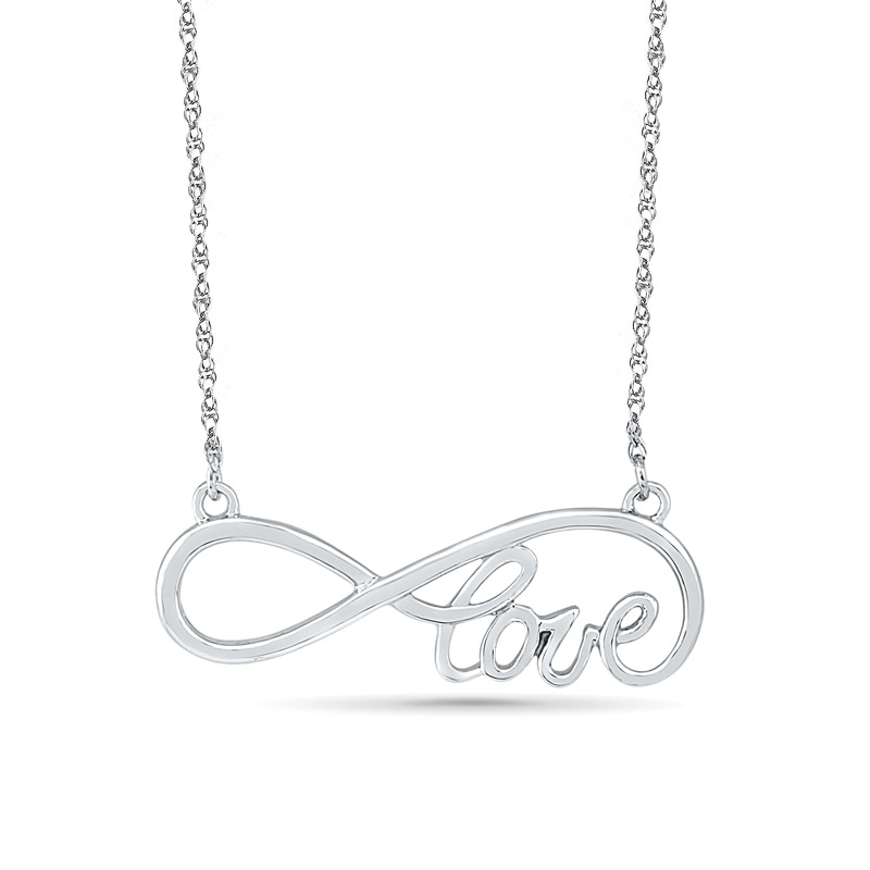 Sideways Infinity "LOVE" Necklace in 10K White Gold