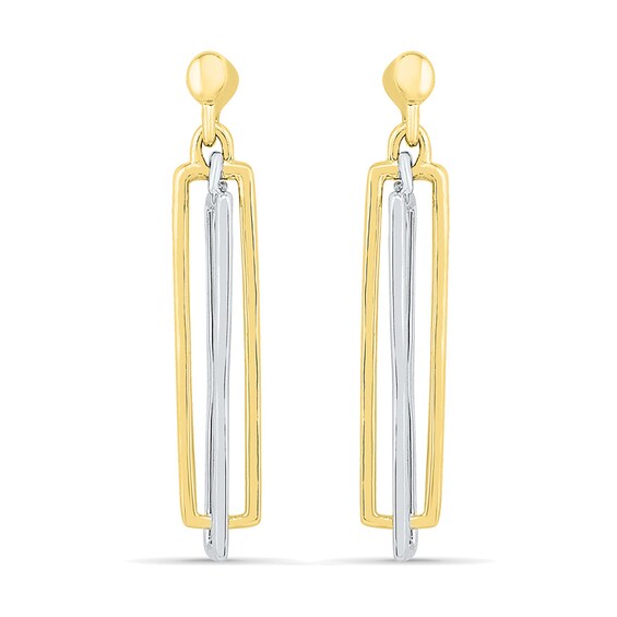 Double Rectangle Drop Earrings in 10K Two-Tone Gold