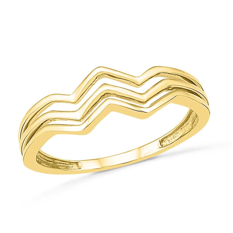 Three Row Chevron Ring in 10K Gold