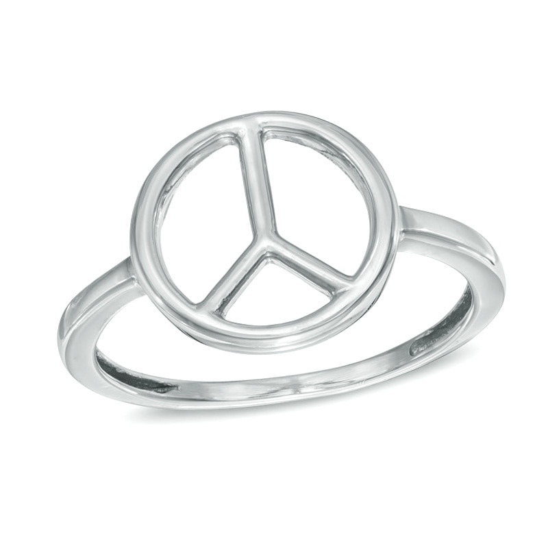 Main Image 1 of Peace Sign Ring in 10K White Gold