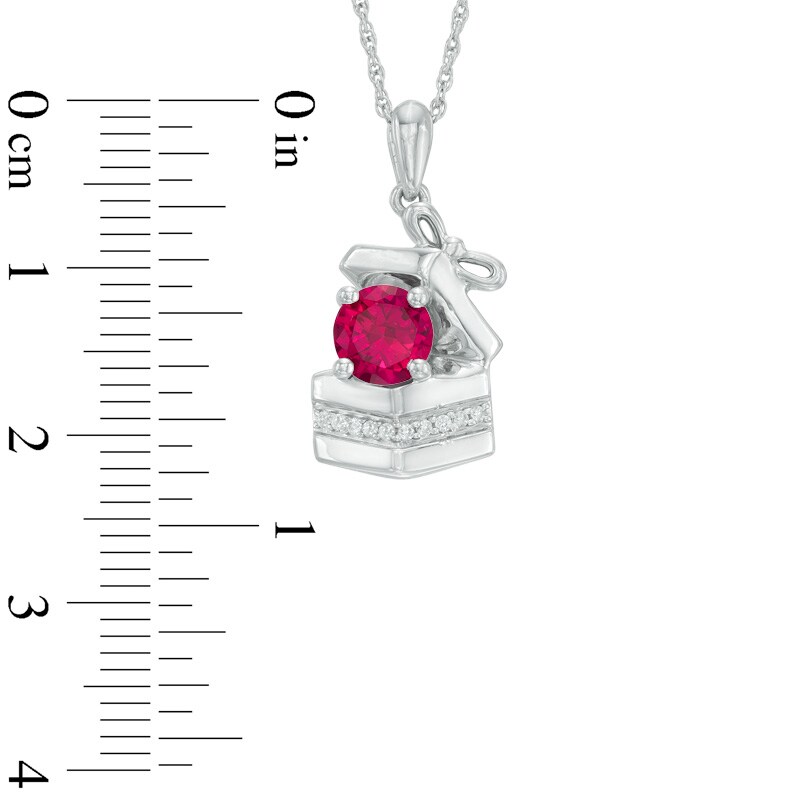 6.0mm Lab-Created Ruby and Diamond Accent Gift Box Pendant in Sterling Silver