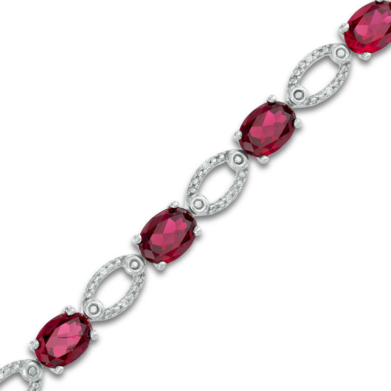 Oval Lab-Created Ruby and Diamond Accent Bracelet in Sterling Silver - 7.5"|Peoples Jewellers