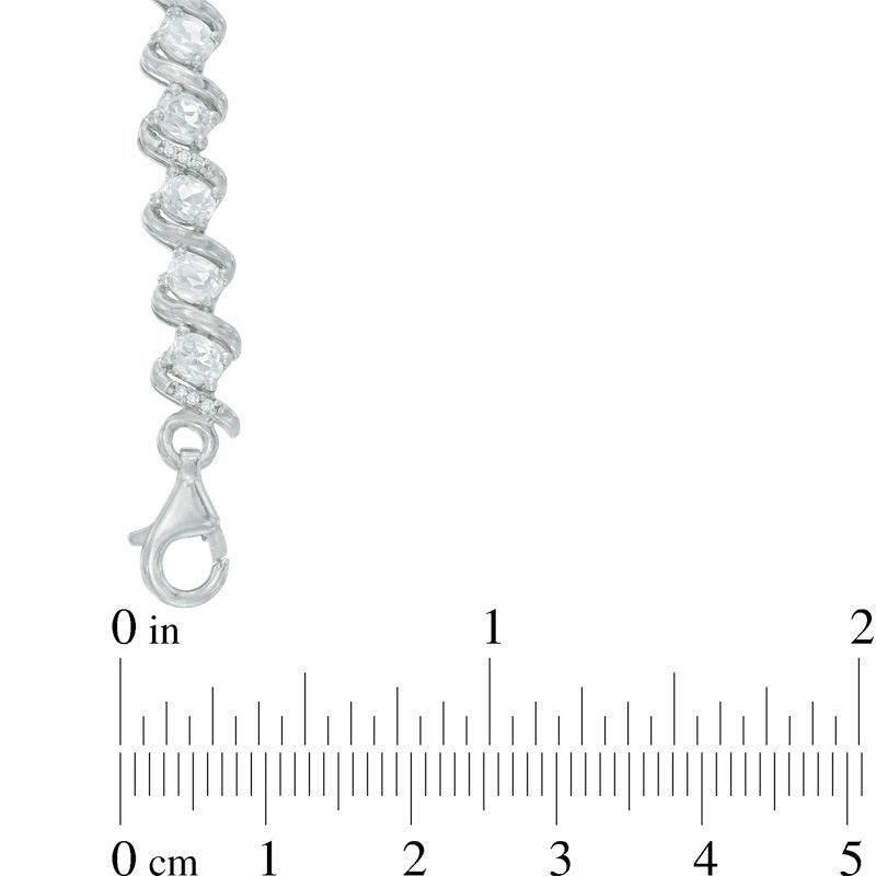Oval Lab-Created White Sapphire and 0.09 CT. T.W. Diamond Cascading Bracelet in Sterling Silver - 7.25"