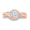 White Lab-Created Sapphire and Diamond Accent Twist Bridal Set in 10K Rose Gold