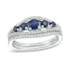 Thumbnail Image 1 of Lab-Created Blue Sapphire and 0.22 CT. T.W. Diamond Split Shank Bridal Set in 10K White Gold