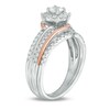 Thumbnail Image 2 of Lab-Created White Sapphire and 0.22 CT. T.W. Diamond Frame Swirl Bridal Set in Sterling Silver and 10K Rose Gold