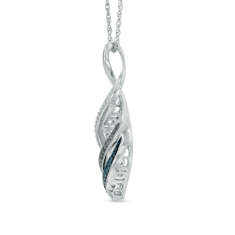 Main Image 2 of 0.07 CT. T.W. Black, Blue and White Diamond "MOM" Infinity Pendant in Sterling Silver