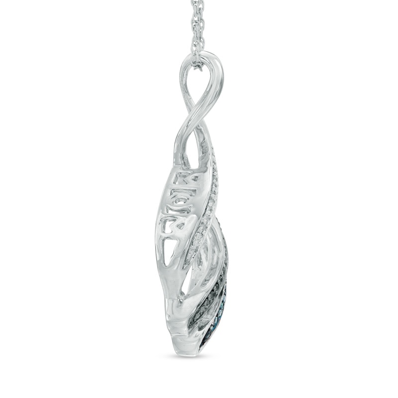 Main Image 3 of 0.07 CT. T.W. Black, Blue and White Diamond "MOM" Infinity Pendant in Sterling Silver