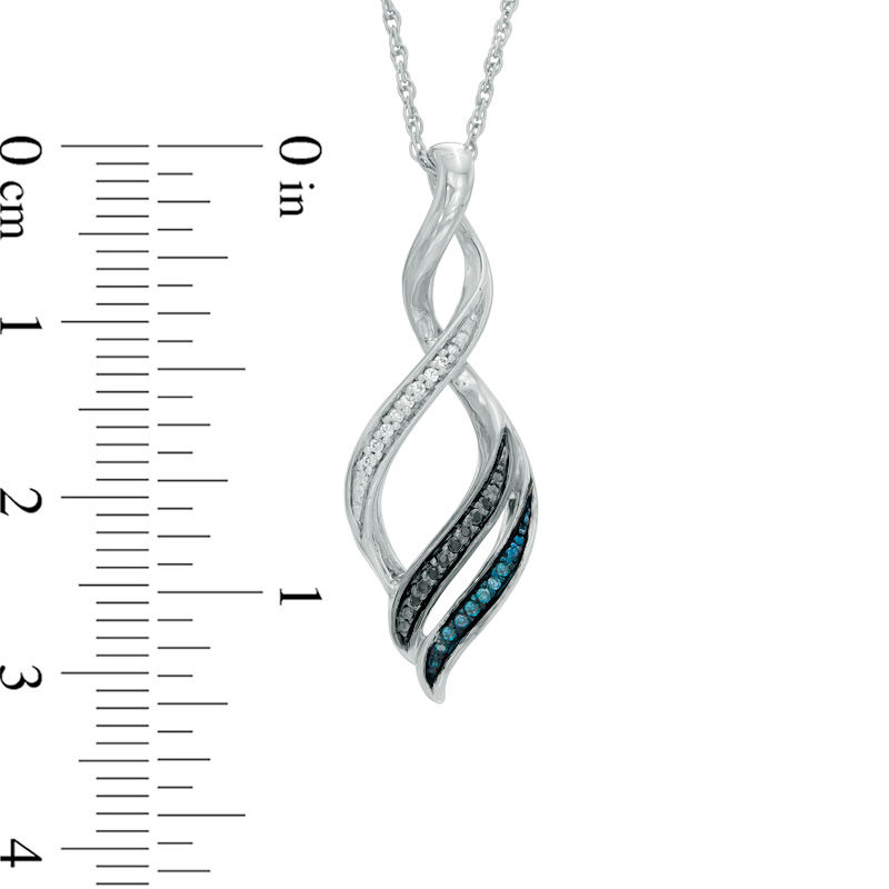 Main Image 4 of 0.07 CT. T.W. Black, Blue and White Diamond "MOM" Infinity Pendant in Sterling Silver