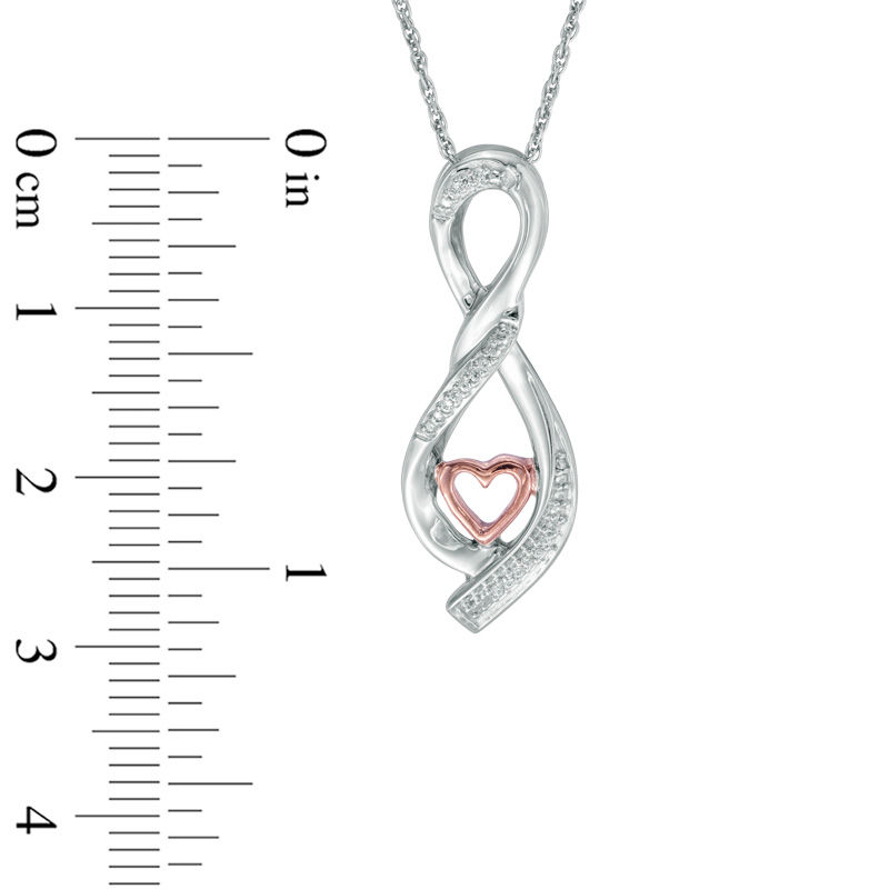Diamond Accent Infinity Twist Heart Pendant in Sterling Silver and 10K Rose Gold