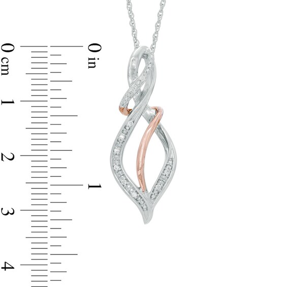 Diamond Accent Swirl Ribbon Pendulum Pendant in Sterling Silver and 10K Rose Gold