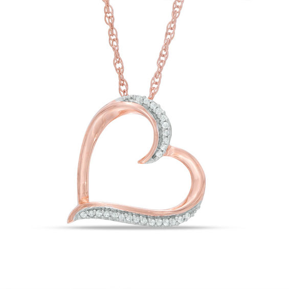 Diamond Accent Tilted Heart in 10K Rose 