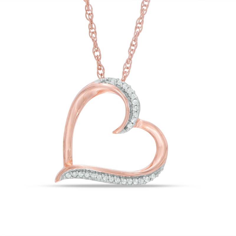 0.04 CT. T.W. Diamond Tilted Heart in 10K Rose Gold