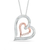 Thumbnail Image 0 of 0.09 CT. T.W. Diamond Tilted Double Heart Pendant in Sterling Silver and 10K Rose Gold